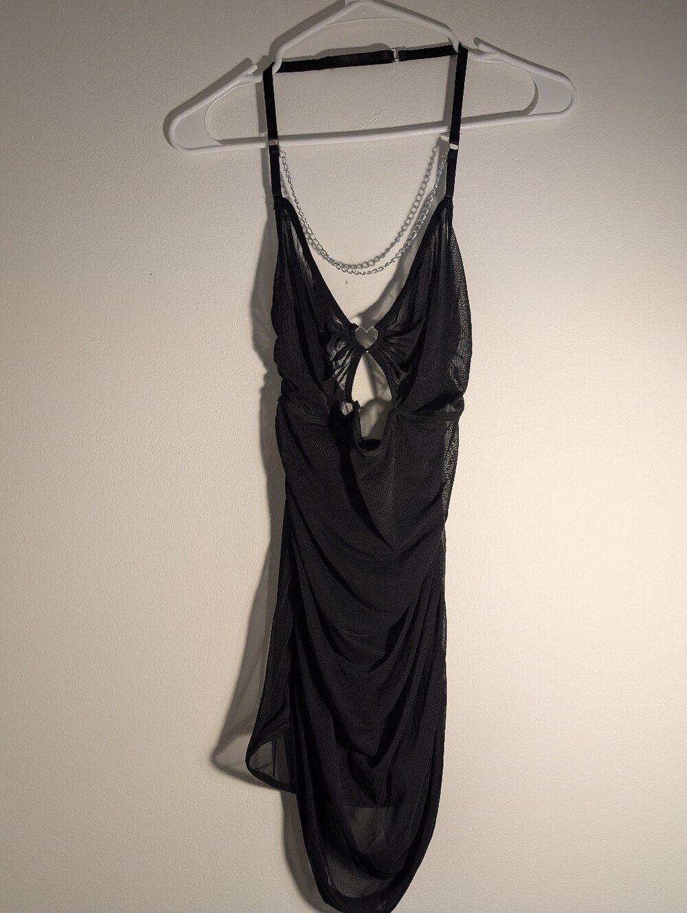 Black Sheer Mesh Chain Cutout Lingerie Dress